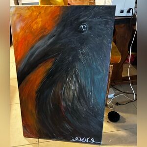 Raven Canvas Art - Black and Orange
